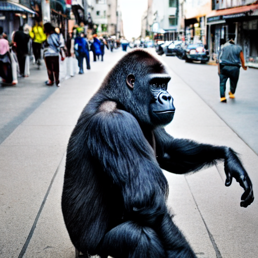 Photographie d'un gorille dans la rue, générée par Diffusion Stable