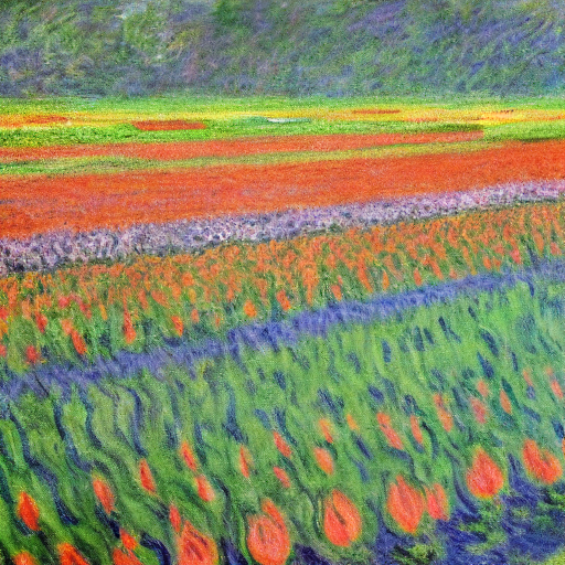 A tulip field made by Claude Monet, generated by Stable Diffusion