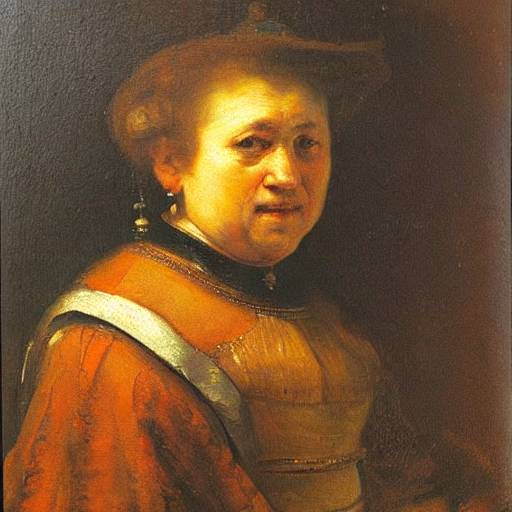 Une peinture à l'huile d'une femme réalisée par Rembrandt, générée par Diffusion Stable